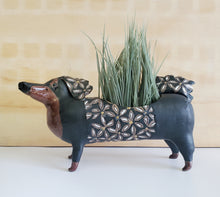 Load image into Gallery viewer, Black and Tan(nish) Dachshund Planter
