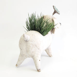 White Poodle Fat Dog Planter with Ball