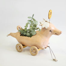Load image into Gallery viewer, Flying Peach Fat Dog Planter on Wheels
